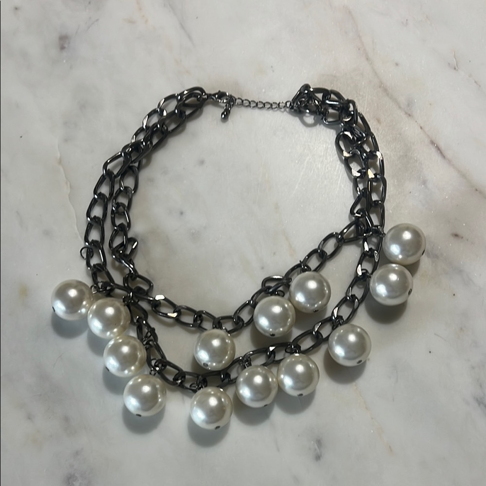 Elegant Silver Faux Pearl Necklace